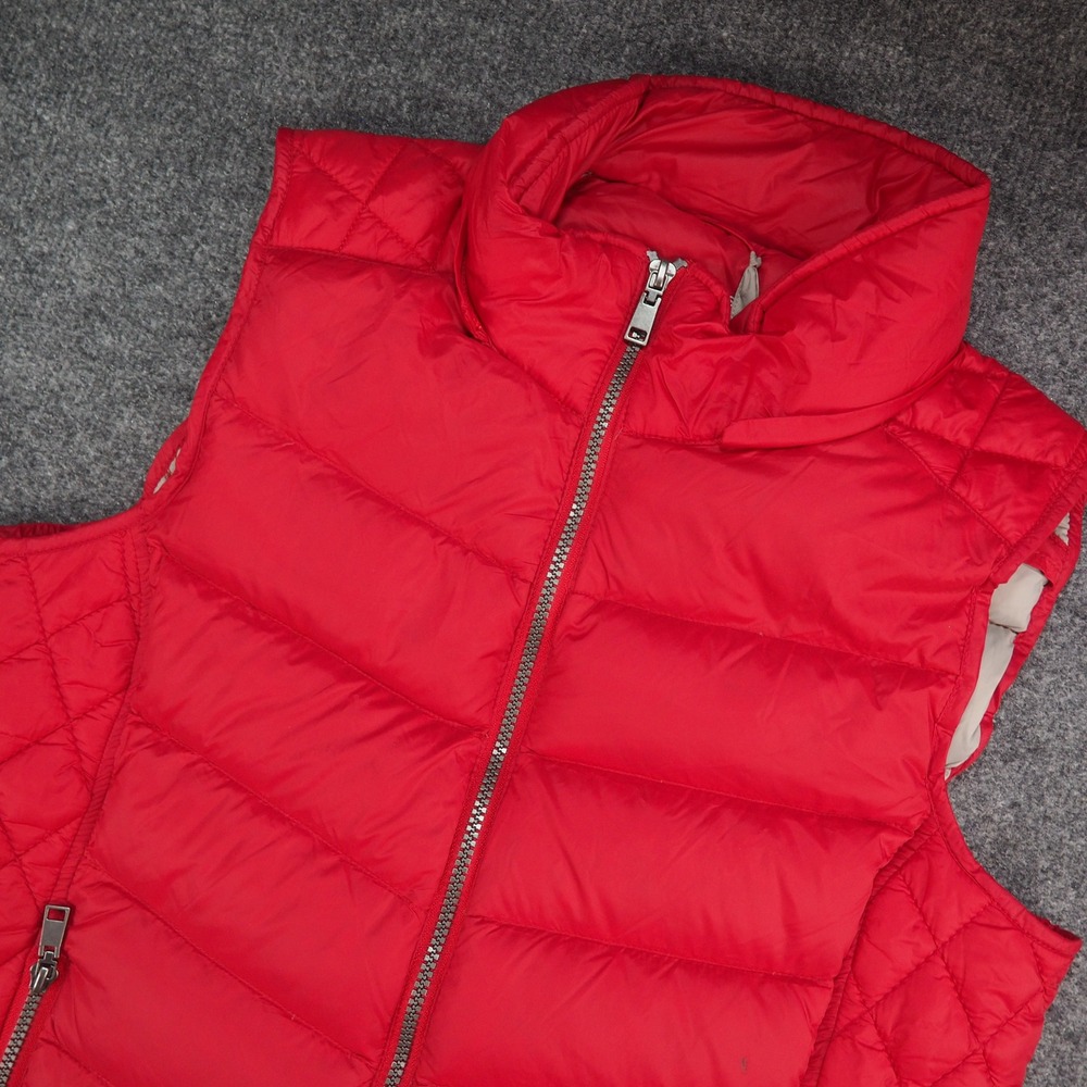 Bass Puffer Vest Mens Large Red Hooded 90% Duck Down Quilted Outdoor
